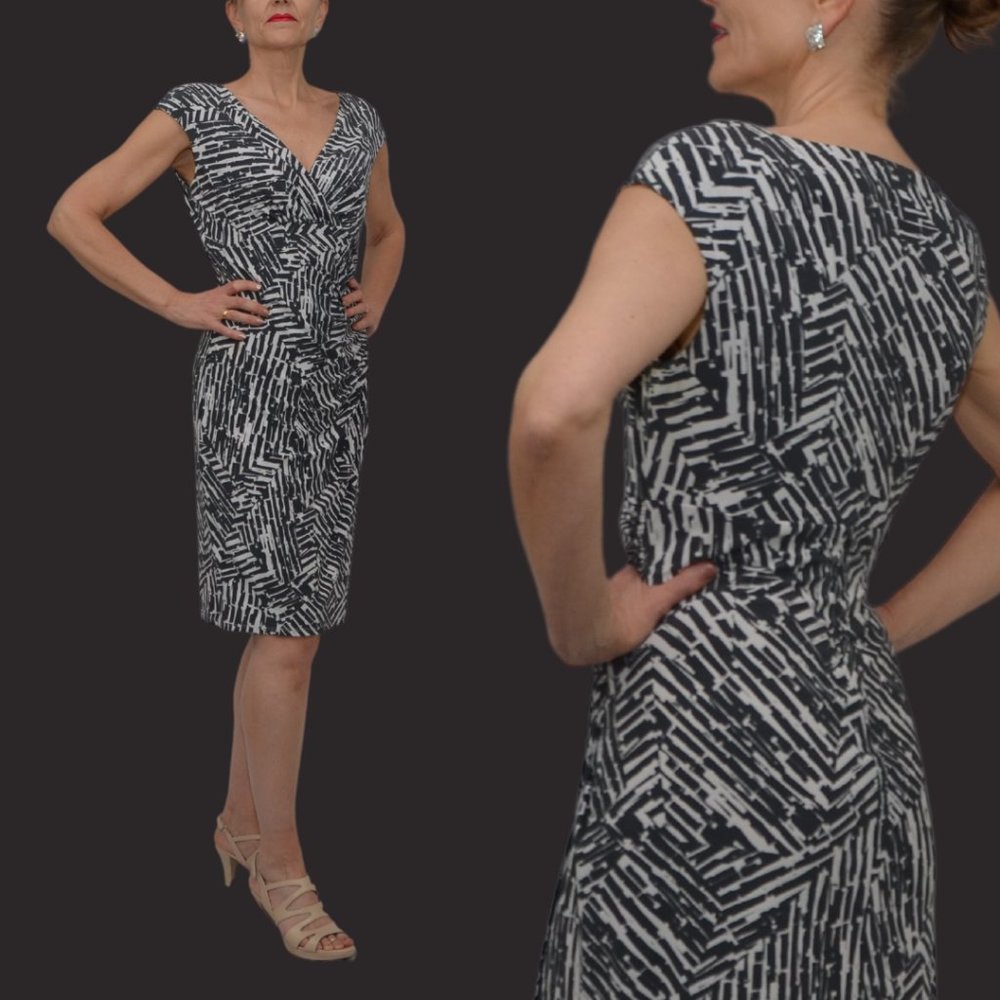 Lauren Ralph Lauren | Cap Sleeve Surplice Sheath Dress | Size 6 | Grey Multi